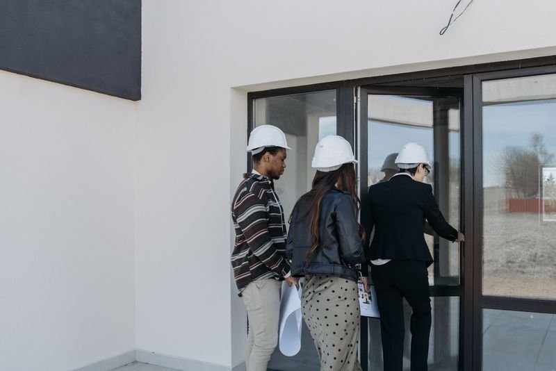 Real estate agent showing a client an estate site
